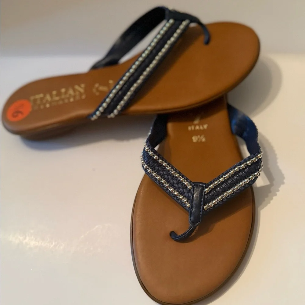 Italian Shoemakers Navy Blue Braided Toe-Post Sandals Women’s 9.5 NEW